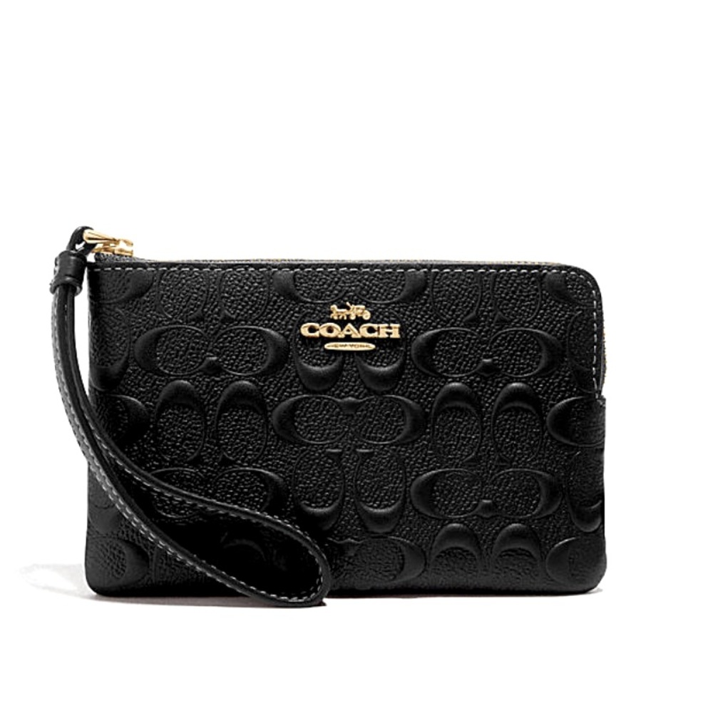 Corner Zip Wristlet In Signature Leather